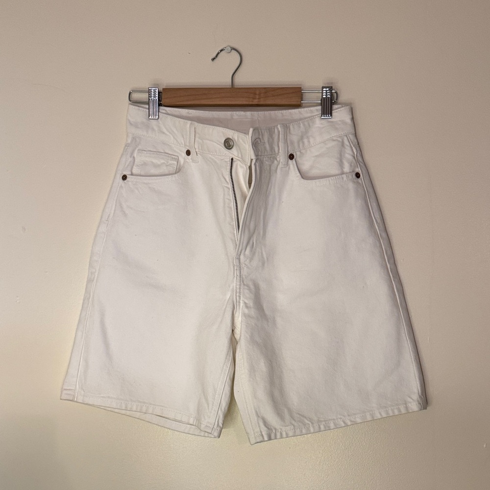 Womens White High riseCotton Shorts